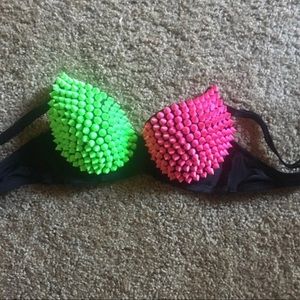 Green and pink rave bra
